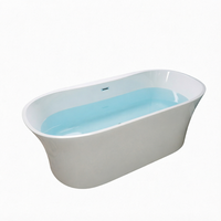 Baignoire Spa Ovale Moderne Autoportante en Acrylique Blanc avec 10 Jets, Vidange Central et Panneau de Commande pour Salle de Bain
