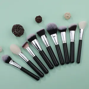 Wholesale Luxury Black Wooden Handle Silver 40pcs Large Cosmetic Brushes Set Makeup Powder Foundation Blush Eye Brushes Custom