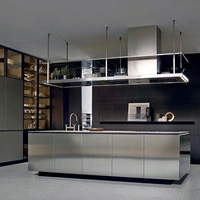 Meubles de cuisine sur mesure en acier inoxydable, armoires de cuisine intérieures, armoires de garde-manger modernes, fabricant d'îlots de cuisine