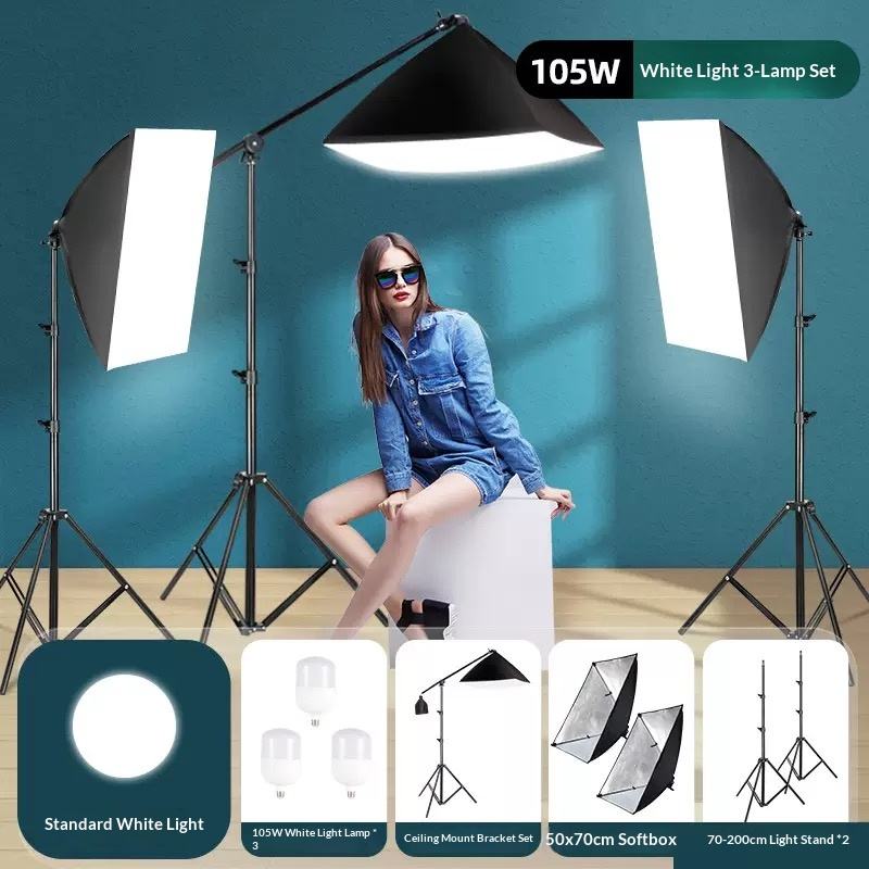 Ensemble de trois lumières blanches noires-105 W