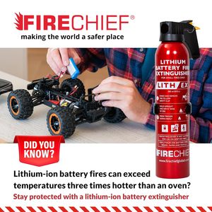 <span class=keywords><strong>Extincteur</strong></span> à batterie lithium-ion 500 ml Rouge-Firechief Aérosol Lith-Ex pour téléphones Chargeurs Ordinateurs portables Tablettes Fabriqué en Chine - Product Image 2