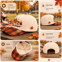 Casquette de camionneur bicolore Dymf personnalisée avec broderie en relief, motif citrouille, café, football, à visière à carreaux, pour l'automne, les sports de ballon, le streetwear et le sport
