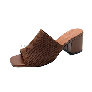 European American Women's Fashion Square Sandals New Cross-Border High Heel Wool Knitted Shoes With <b>Open</b> Counter Type - Product Image 6
