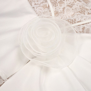 Vestido Maxi Asimétrico de <span class=keywords><strong>Encaje</strong></span> Blanco <span class=keywords><strong>y</strong></span> Gasa <span class=keywords><strong>con</strong></span> Detalles Florales para Boda en Jardín, Vestido de Noche Elegante - Product Image 6