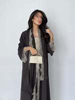 Abaya en gros avec foulard, en satin, bordure en dentelle douce, broderie à motifs moelleux, chemisier à manches longues, kimono ouvert, Abayas musulmanes