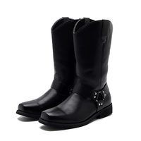 Bottes Western mi-mollet à bout carré pour homme, taille 38-46, en similicuir, à enfiler, avec boucle décorative