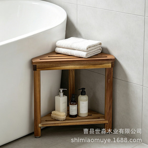 Tabouret de salle de bain en bois Shi Miao à double niveau avec rangement, antidérapant, siège de douche creux pour utilisation en coin de baignoire - Product Image 3