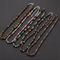 Collier ras du cou bohème vintage hawaïen pour homme, en pierres naturelles œil de tigre et turquoise, perles, style surf estival, avec coquille de noix de coco
