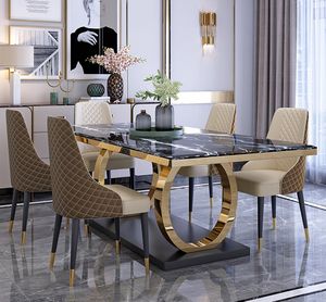 Tables à manger rectangulaires <span class=keywords><strong>Ginza</strong></span> 8 places en métal et pierre, style italien moderne, tables à manger en marbre de luxe - Product Image 1