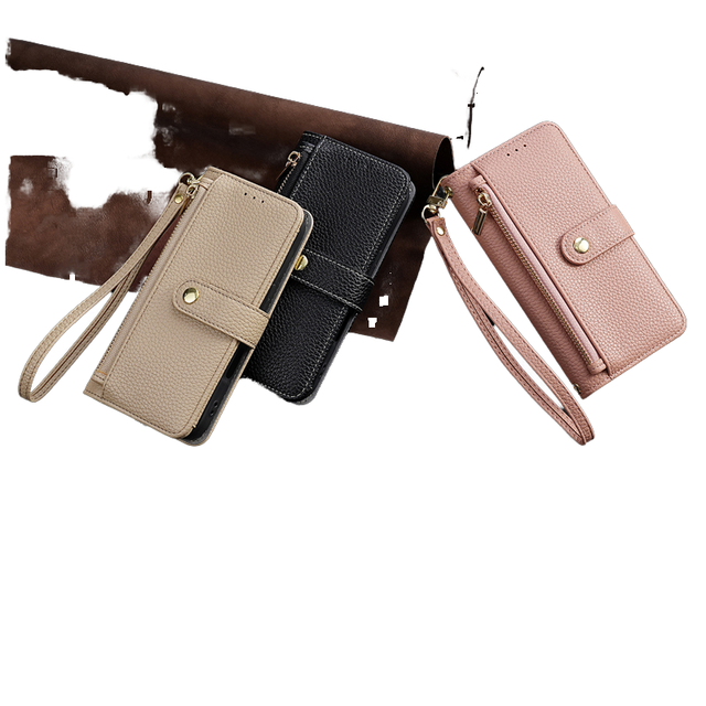 Zipper Pocket 9 Card Slots Kickstand Pu Leather Flip Wallet Case With Wrist Strap Shockproof Phone Cover for 6.7 Inch Device
