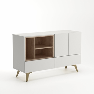 Buffet moderne en chêne Sonoma blanc avec étagère ouverte et portes à ouverture par pression - Product Image 3