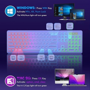 Clavier et souris sans fil rétroéclairés, combo rechargeable, ergonomique, pleine taille, 2,4 G, silencieux, pour Mac, Windows, ordinateur portable, PC - Product Image 2