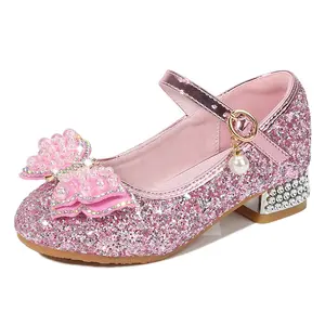 Filles princesse chaussures 2021 petites filles enfants chaussures en cristal talons hauts chaussures simples 8308-2