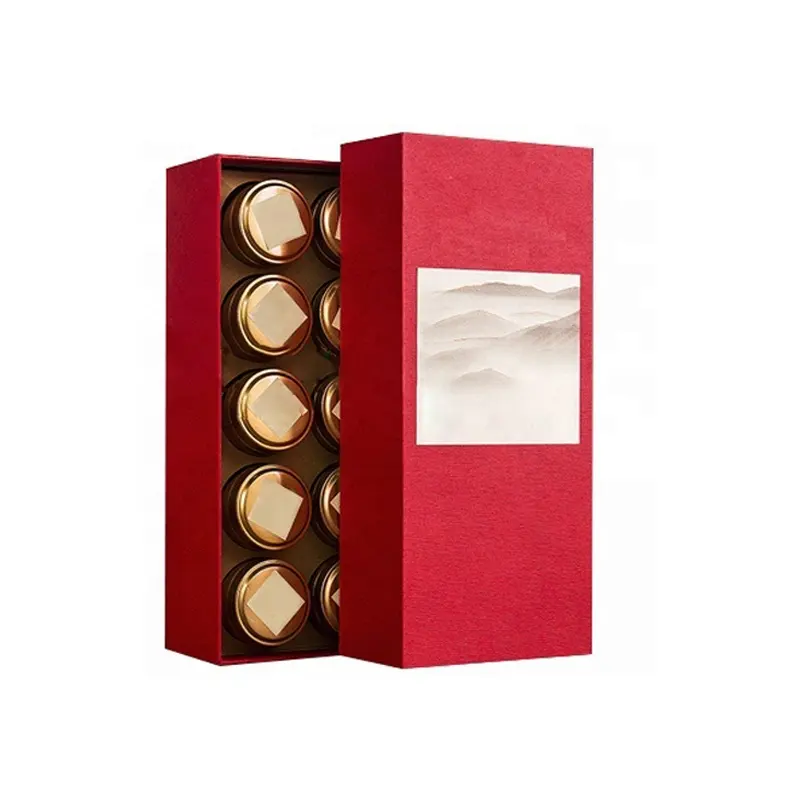 Caixa de presente dobrável com logotipo personalizado, caixa de presente dobrável de duas peças para chá, de estanho no interior de caixa de papel de chá