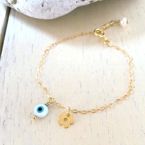 Cavigliera alla Moda in Acciaio Inossidabile, Gioielli per Bambini, Accessori per Piedi, Cavigliera con Occhio Turco Blu e Fiore - Product Image 3