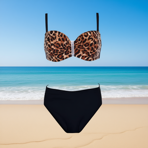 Ensemble de maillot de bain grande taille avec haut de bikini push-up imprimé léopard HDJ et bas de maillot de bain hipster noir SQ69060 - Product Image 2