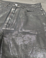 Jeans Bufa Factory Derniers jeans taille moyenne argentés à jambe droite jeans gris métallisé pour femmes en 100% coton