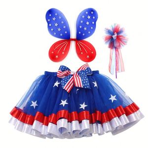 New Girl's American Independence Day Performance Dress Tutu Falda Set Fairy Wing Wand Mesh Fluffy Graduation Día de San Valentín - Product Image 2