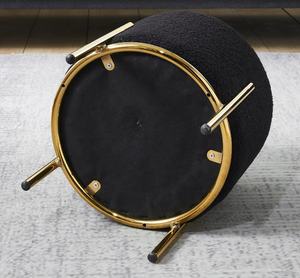 Salon nordique tabouret d'assise en velours teddy pouf de dressing avec pied en métal doré - Product Image 6