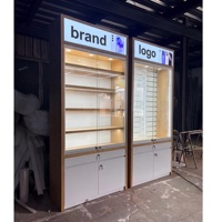 Vitrine d'exposition en bois pour accessoires électroniques commerciaux, présentoir de téléphones avec porte coulissante et éclairage LED