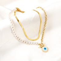 Pendentif rond Vintage à boucle Ot 18k en acier inoxydable plaqué or, demi-chaîne de ligne épaisse, demi-collier connecté de perles d'eau douce