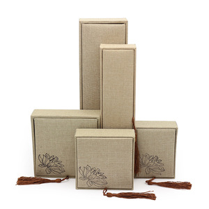 Servicios Personalizados Disponibles, Caja de Joyería de Estilo Retro Chino, Material de Lino, Caja de Joyería Decorativa con Borlas - Product Image 1