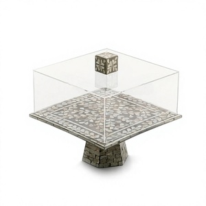 Wood And MOP <b>Cake</b> Display <b>Stand</b> <b>With</b> Acrylic <b>Lid</b> Square Shape Customized Size Snacks Dates Server In Bulk - Product Image 1