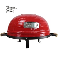 KAMADO — four à pizza portable en argile, design rouge, pour l'extérieur, bois avec pierres