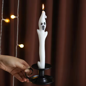 Horror Halloween Ghost Taper Candle with <b>Holder</b>, Natural Soy Wax Handcrafted <b>Rod</b> Pole Candle for Indoor Party Scene Decoration - Product Image 4