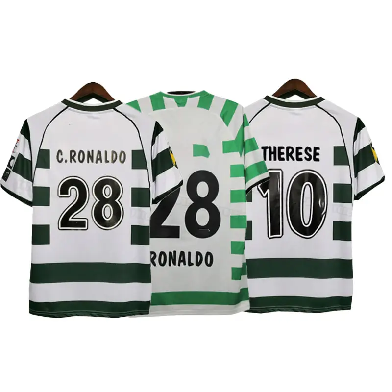 Custom 2001 02 03 #28 C RONALDO Sporting Lisbon retro soccer jerseys Vintage Maillot QUARESMA Camisa de futebol NICULAE football