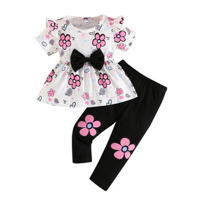 <span class=keywords><strong>Pantaloni</strong></span> neri Casual con stampa floreale rosa ricamati a cuore bianco da ragazza per la primavera/estate - Product Image 5
