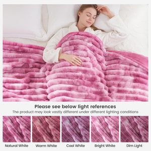 <span class=keywords><strong>Plaid</strong></span> en fausse fourrure pour canapé, couverture douillette et chaude en peluche rayée pour canapé, chambre à coucher, salon, 50 * 60 pouces, <span class=keywords><strong>rose</strong></span> tie-dye - Product Image 6