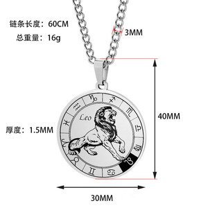 Collar con Colgante de los 12 Signos del Zodiaco para Hombre, Acero de Titanio, Personalidad, Leo, Giratorio, Collar de Acero Inoxidable Personalizado para Parejas - Product Image 2