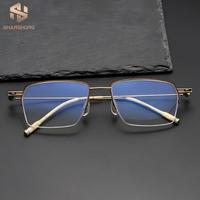 Montura de Gafas de Titanio 202311, Montura de Gafas Retro, Montura de Gafas de Media Montura para Hombre y Mujer, Ligeras, Ópticas