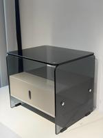 Table de chevet moderne en bois écologique faite à la main, 1 tiroir, finition laquée blanche, tiroir flottant avec mécanisme de fermeture douce pour salle à manger