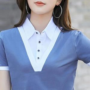 Women's Slim Fit Ice Silk Short Sleeve Knit T-<b>Shirt</b> Purple Contrast Color Button <b>Patchwork</b> Everyday Wear M L XL 2XL 3XL 4XL - Product Image 2