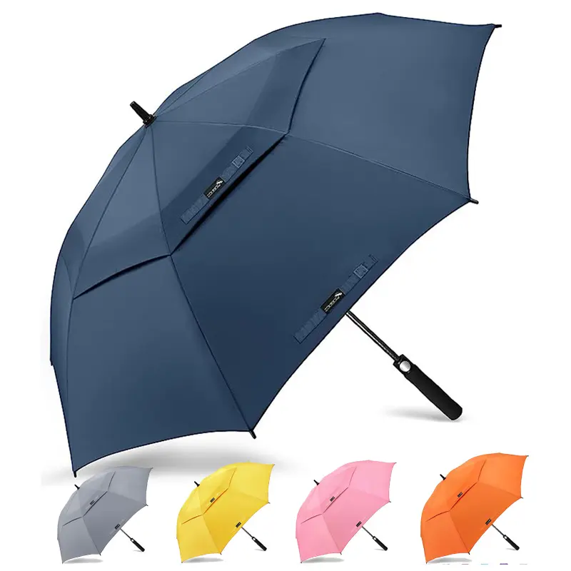Productos de moda Paraguas de golf con logotipo Fabricante de paraguas clásico elástico de fibra de vidrio automático