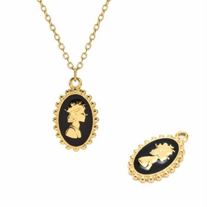Wholesale Dainty Enamel Jewelry Gold Plated Stainless Steel Geometric Cherry Portrait Moon Enamel Pendant Women <b>Necklace</b> - Product Image 1