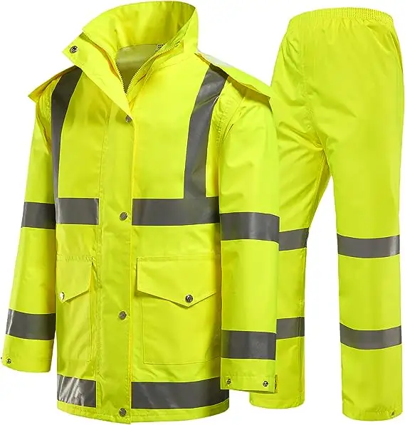 בגדי גשם מחזירי אור מותאם אישית Hi Vis חליפת גשם עמיד למים מעיל גשם בטיחות בבנייה בגדי כיתה 3 מעיל גשם עם נראות גבוהה