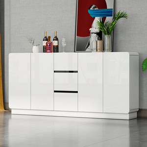 Lxyx Modern <b>White</b> Wood Panel Bar <b>Cabinet</b> with Slab Doors and <b>Storage</b> Drawers for Entryway or Kitchen Use - Product Image 1