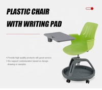 Chaise de conférence de bureau moderne en plastique flexible pour mobilier scolaire, pivotante à 360°, mobile, avec tablette d'écriture