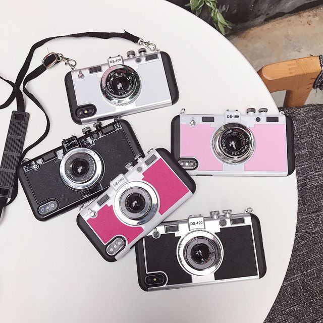 Vintage Camera Design Phone Case With Crossbody Lanyard for iphone 17 16 15 Pro Max 14 13 12 Pro Camera Shape Cell Phone Case