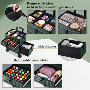 Rolling <strong>Makeup</strong> Train Case with <strong>Wheels</strong> &amp; Drawers Professional <strong>Makeup</strong> Case <strong>on</strong> <strong>Wheels</strong> Cosmetic Vanity <strong>Trolley</strong> Travel Beauty Box - Product Image 6