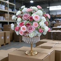 Bola Bunga Sutra Buatan 50cm Warna Pink dan Putih, Dekorasi Bunga Besi untuk Pernikahan, Pesta, dan Acara