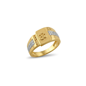 <b>Mens</b> Golden Oak <b>18K</b> <b>Gold</b> Om Hinduism Cocktail <b>Ring</b> Diamond Pave Setting Religious Statement Jewelry for Everyday Wear - Product Image 2