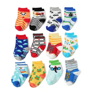 12 paires un ensemble mignon enfants tube coton chaussettes tricoté poignée enfants doux dessin animé anti-dérapant bébé chaussettes