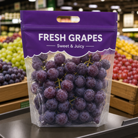 Sacs de conservation refermables en CPP de qualité alimentaire pour produits frais, avec poignée perforée et fermeture éclair transparente, pour pommes, oranges, légumes
