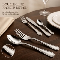 Ensemble de couverts en acier inoxydable double ligne, finition miroir argentée, luxe pour hôtels et restaurants, comprenant fourchette, couteau et cuillère