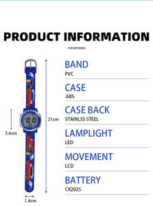 Montre de sport pour enfants Chronomètre numérique avec alarme Design de dessin animé résistant à l'eau - Product Image 5