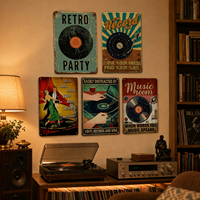 Plaque Murale Métallique Vintage Rétro en Aluminium, Décoration Murale Rectangulaire Imprimée Effet Vieilli pour Bar, Plaque Métallique Musicale
